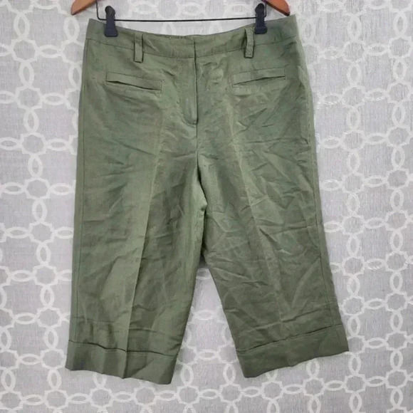 Larry Levine Linen Blend Green‎ Capri Pants Women's 14 - Picture 1 of 7